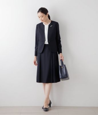 L】ウールシルクピンドット ノーカラージャケット(79112401-2024