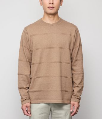 ウォッシャブル】クルーネックタック 編み柄ボーダー ニット