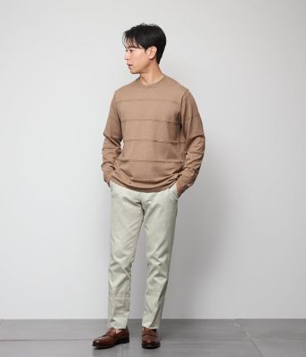 ウォッシャブル】クルーネックタック 編み柄ボーダー ニット