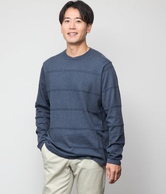 ウォッシャブル】クルーネックタック 編み柄ボーダー ニット