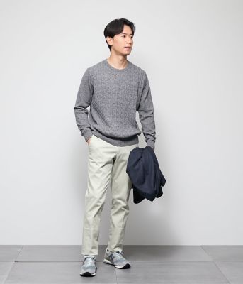 カシミヤ ケーブルクルーネック プルオーバーニット