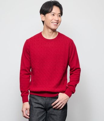 NEWYORKER (Men)/ニューヨーカー カシミヤ ケーブルクルーネック プルオーバーニット(202511506529) 10レッド トップス【三越伊勢丹/公式】