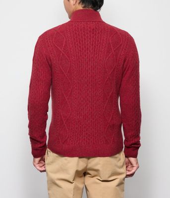 カシミヤ混 ケーブル スタンドカラーカーディガン