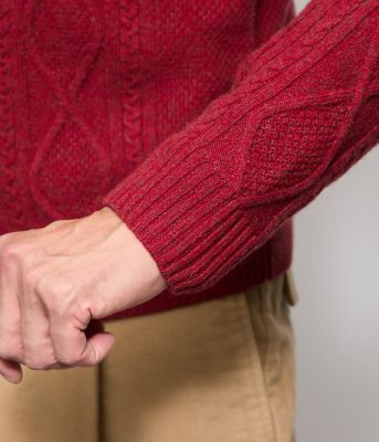 カシミヤ混 ケーブル スタンドカラーカーディガン