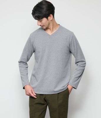 スパンテレコ 浅Vネック長袖Tシャツ