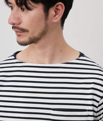 【接触冷感】ボートネックデザイン　ボーダーＴシャツ（２０２５１１６１５５５２）