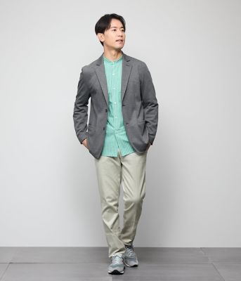 ルネ♡スタンドカラー シャツ RINEN 40/1オーガニックブロードストライプ クレリックスタンド