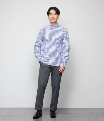 Undefeated X-LARGE グレー ボタン付きシャツ ストレッチ】オックス オルタネイトストライプ 長袖ショート