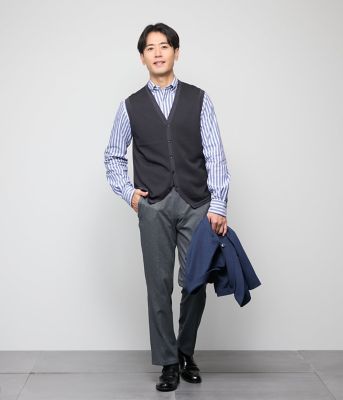 ストレッチ】オックス オルタネイトストライプ 長袖ショート