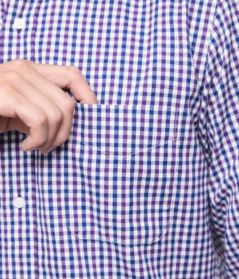 ピケ ギンガムチェック 長袖ショートボタンダウンシャツ