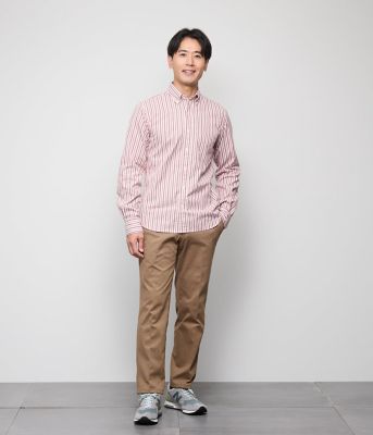 ピケ ストライプ 長袖ショートボタンダウンシャツ