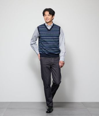 ニューヨーカー（NEWYORKER）/ピケ ストライプ 長袖ショートボタンダウンシャツ ピケ ストライプ 長袖ショートボタンダウンシャツ