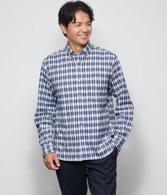 NEWYORKER (Men)/ニューヨーカー 起毛 ネルグラデーションチェック 長袖ショートボタンダウンシャツ(202511766710) 75ネイビー トップス【三越伊勢丹/公式】