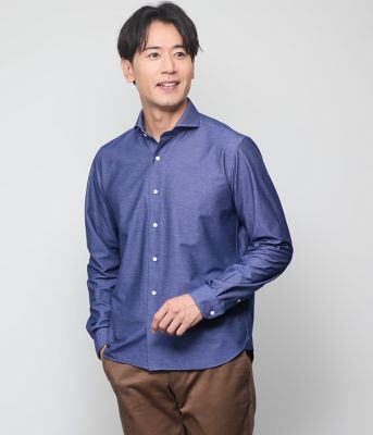 ＜NEWYORKER (Men)＞Ｊカミーチェ　ソロニットデニム　長袖カッタウェイカラーシャツ（２０２５１１７６６７１２）