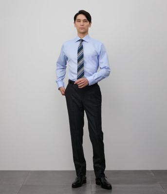 ＮＹ　ＣＡＲＥ　ＦＲＥＥ・ＳＵＰＩＭＡ　ＣＯＴＴＯＮ　ヘリンボーン　長袖ワイドカラーシャツ（２０２５１５７１５３２１）