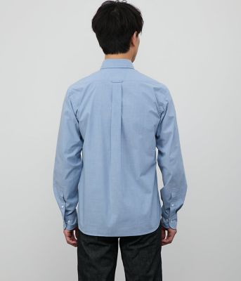 ストレッチ】ダンガリー 長袖ショートボタンダウンシャツ