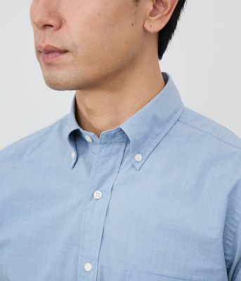 【美品】WEIRDO 長袖 ダンガリーシャツ ボタンダウン L 青 ワーク HARRISSハリス シワ感加工ダンガリーシャツ長袖ボタンダウン