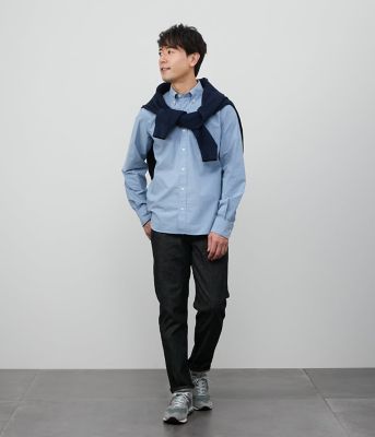 ストレッチ】ダンガリー 長袖ショートボタンダウンシャツ