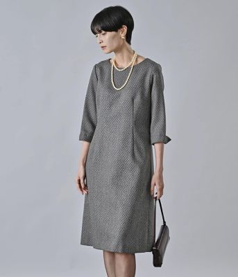 7【美品】Aga Aラインシルエットワンピース　黒　ヤマダヤ　日本製 MARZOTTO ダイヤジャカード 7分袖Aラインワンピース