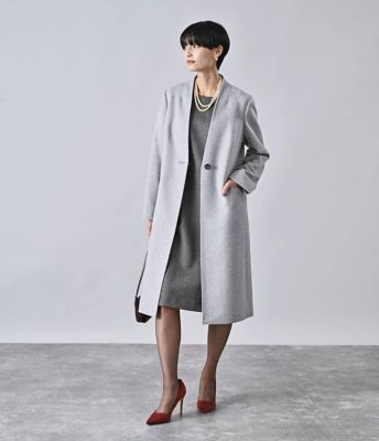レオナール ニットコート ジャケット ノーカラー モヘヤ 絹 カシミヤ 混合 カシミヤ混ビーバー ノーカラーVネックコート