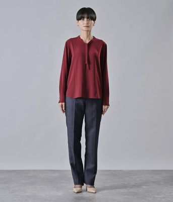 アンドエルシー　&ellecy 燕尾ボウタイブラウス シフォンストレッチ 身頃切り替えボウタイブラウス