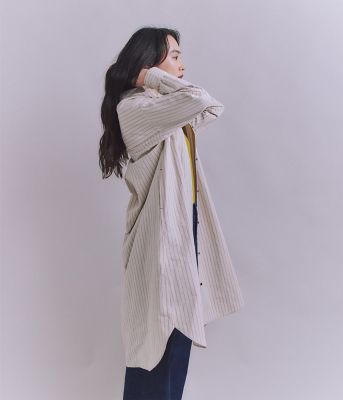 Ｃｏｔｔｏｎ　Ｌｉｎｅｎ　Ｄｏｕｂｌｅ　Ｓｔｒｉｐｅ　ポケットロングシャツドレス（２０２５３７４１６０１１）