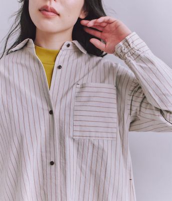 Ｃｏｔｔｏｎ　Ｌｉｎｅｎ　Ｄｏｕｂｌｅ　Ｓｔｒｉｐｅ　ポケットロングシャツドレス（２０２５３７４１６０１１）