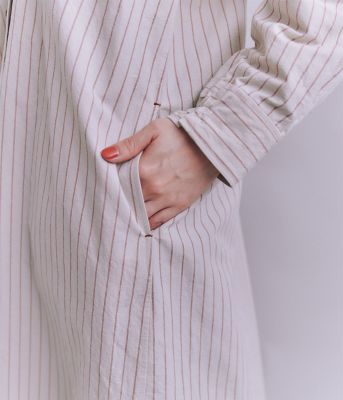 Ｃｏｔｔｏｎ　Ｌｉｎｅｎ　Ｄｏｕｂｌｅ　Ｓｔｒｉｐｅ　ポケットロングシャツドレス（２０２５３７４１６０１１）