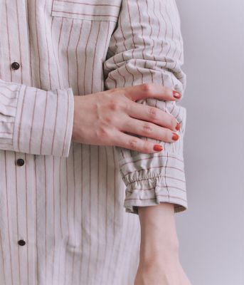Ｃｏｔｔｏｎ　Ｌｉｎｅｎ　Ｄｏｕｂｌｅ　Ｓｔｒｉｐｅ　ポケットロングシャツドレス（２０２５３７４１６０１１）