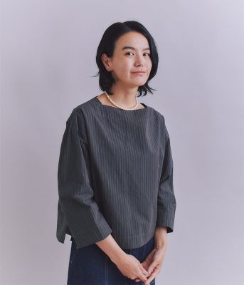 Ｃｏｔｔｏｎ　Ｌｉｎｅｎ　Ｐｉｎ　Ｓｔｒｉｐｅ　ガゼット付ブラウス（２０２５３７６１６０１２）