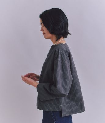 Ｃｏｔｔｏｎ　Ｌｉｎｅｎ　Ｐｉｎ　Ｓｔｒｉｐｅ　ガゼット付ブラウス（２０２５３７６１６０１２）