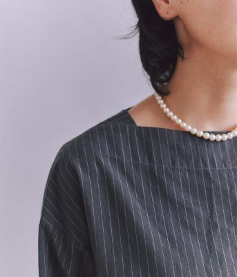 Ｃｏｔｔｏｎ　Ｌｉｎｅｎ　Ｐｉｎ　Ｓｔｒｉｐｅ　ガゼット付ブラウス（２０２５３７６１６０１２）