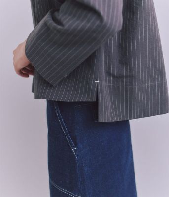Ｃｏｔｔｏｎ　Ｌｉｎｅｎ　Ｐｉｎ　Ｓｔｒｉｐｅ　ガゼット付ブラウス（２０２５３７６１６０１２）