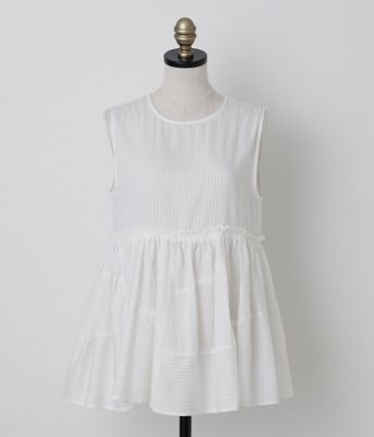 SIPULI (Women)/シプリ Ｃｏｔｔｏｎ　Ｓｔｒｉｐｅ　Ｄｏｂｂｙ　ランダムカットブラウス（２０２５３７６８５００２）