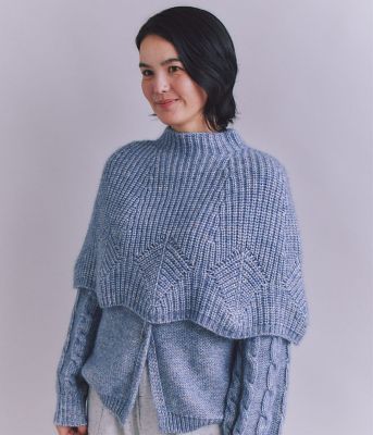 Cotton Alpaca 木の葉柄ニットケープ