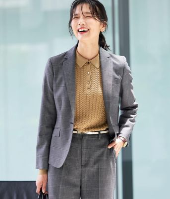 ＜NEWYORKER (Women)＞ウールウインドウペイン　ノッチドラペル１ボタンジャケット（２０２５５１０１６３５０）
