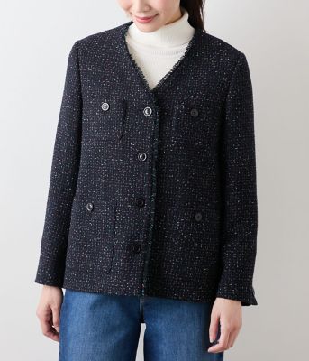 ネオンカラーミックスツィード ノーカラージャケット