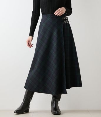 ＜NEWYORKER (Women)＞ウールブラックウォッチ　アシメキルトスカート（２０２５５１２５６２５５）
