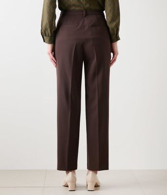 ギャバライクポリエステル タックテーパードパンツ