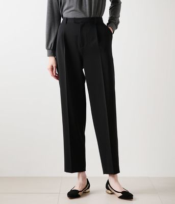 【新品】EUCLAID Ayaコラボ 定価1.9万 テーパードパンツ ブラック ギャバライクポリエステル タックテーパードパンツ