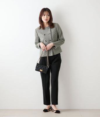 ギャバライクポリエステル タックテーパードパンツ