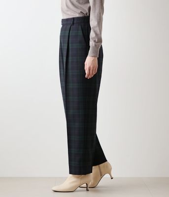 ウールブラックウォッチ ワンタックテーパードパンツ