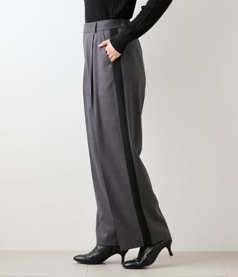 ストレッチ】デニム調メランジストライプ サイドラインタックパンツ