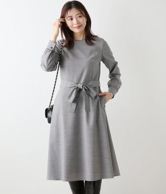 ＜NEWYORKER (Women)＞【ストレッチ】ウール混ハウンドトゥース　ウエスト切替えパイピングフレアワンピース（２０２５５１４１６１５６）