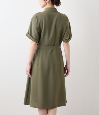 ストレッチ】マットクロス シャツワンピース