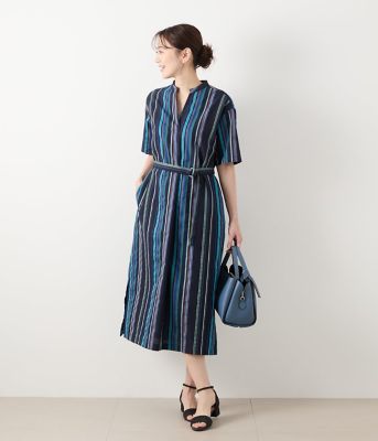 美品 〈Rito〉マルチストライプシャツワンピース ロングワンピース マルチストライプ柄ロングシャツワンピース | Northmall（ノース