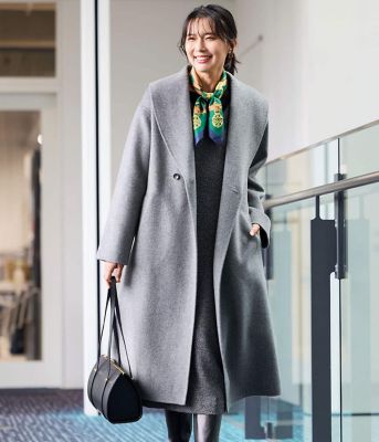 ＜NEWYORKER (Women)＞ウールナイロンリバー　ショールカラーロングコート（２０２５５１５１６１７０）