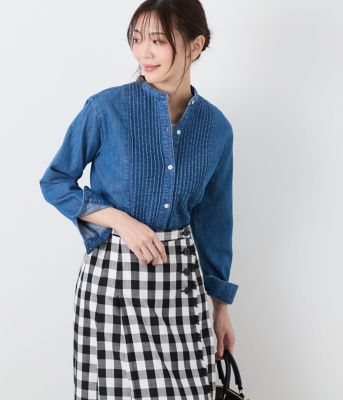 ブラウス シャツ EDWIN 7.2オンス レギュラーカラーデニムシャツ レディース EDWIN 7.2オンス スタンドカラーデニムシャツ(51625215-2025