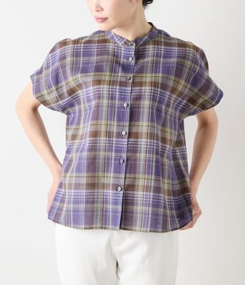 pero シルクコットン マドラスチェック半袖ブラウス pero シルクコットン マドラスチェック半袖ブラウス 楽天市場