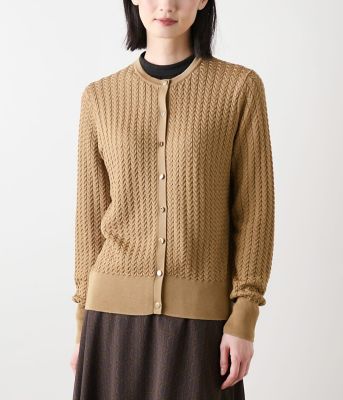 手洗い可能】ケーブルクルーネックカーディガン